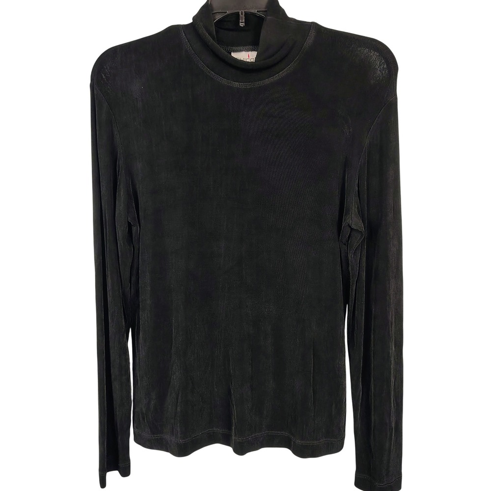 Chico's Womens SZ 0 Travelers Mock Neck Top Black Acetate Blend Minimalist